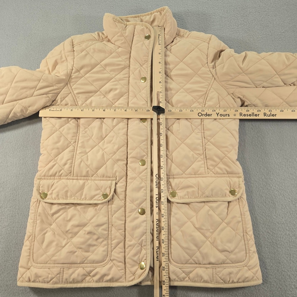 J.Crew Excursion Quilted Jacket Womens Small Tan Beige Gold Snap E2004 - Picture 6 of 8